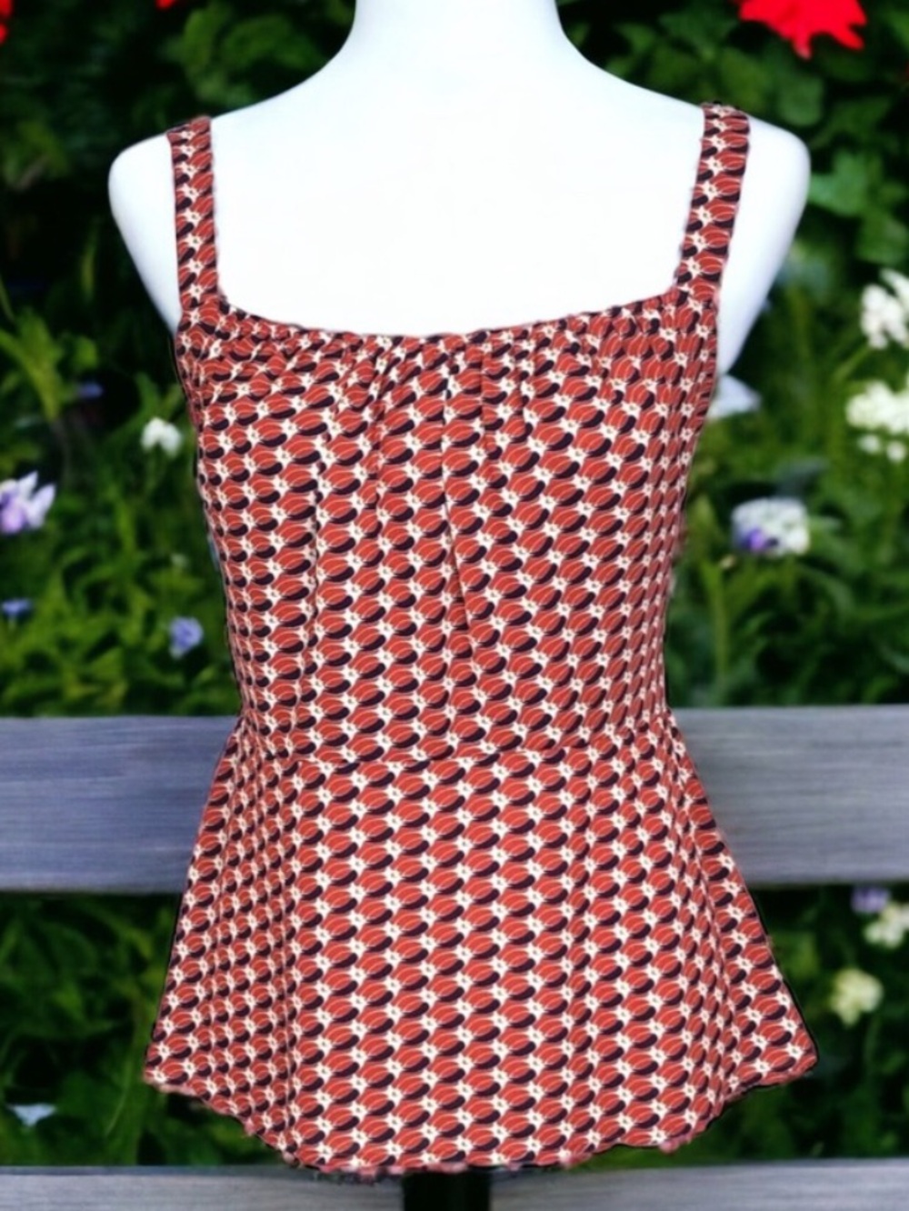 CABI #778 Geometric Print Peplum Tank Top